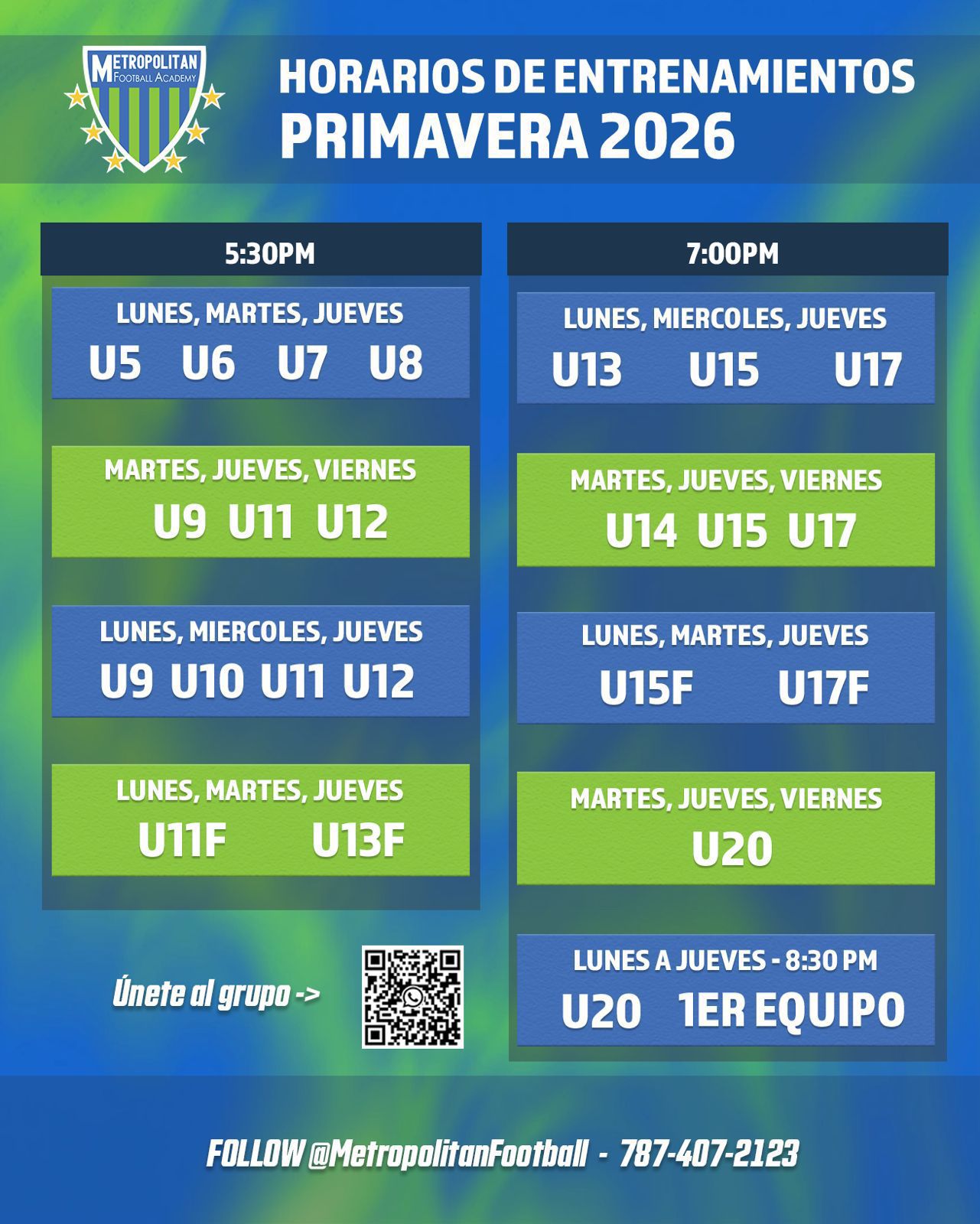 Horarios de entrenamientos 2026